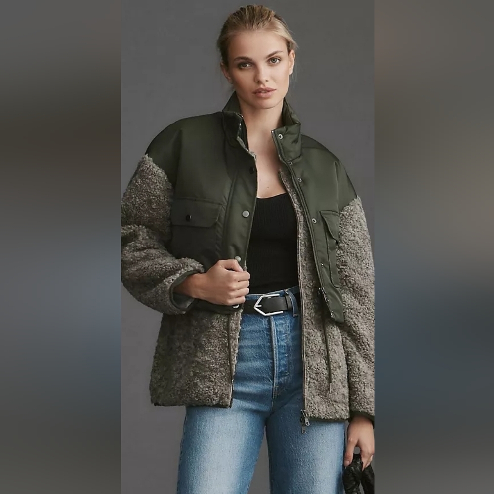 Anthropologie Avec Les Filles Twofer Green Fleece Jacket Sz XL NEW